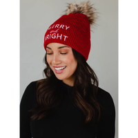 PANACHE APPAREL: RED MERRY & BRIGHT KNIT POM HAT