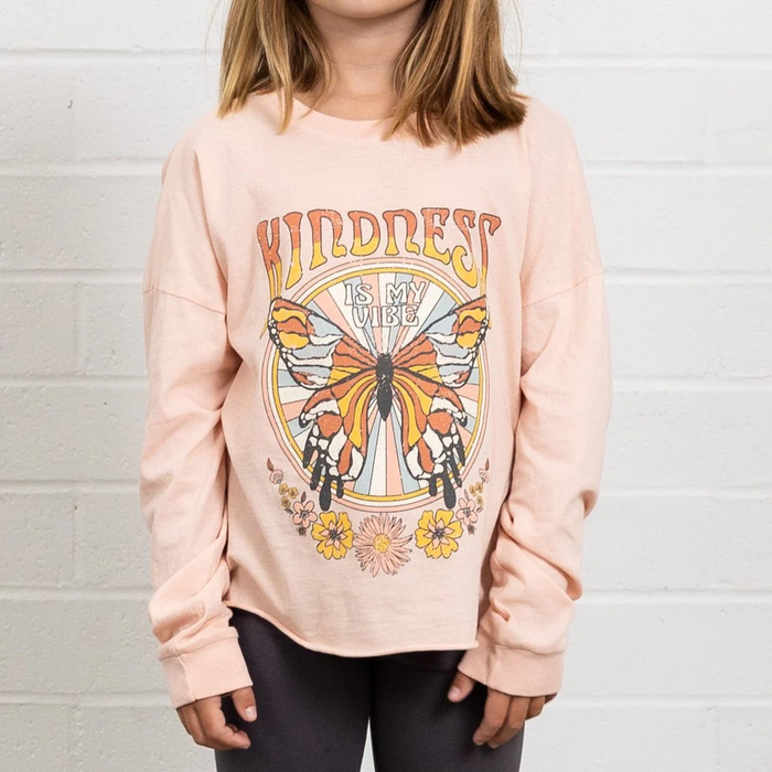 TINY WHALES: KIND VIBES OVERSIZED LONG SLEEVE TEE - FADED PINK