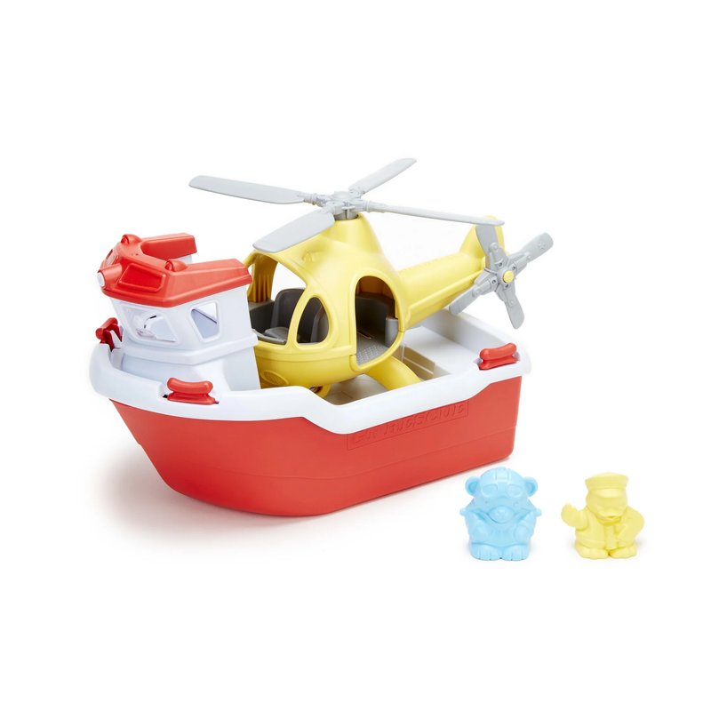 GREEN TOYS: RESCUE BOAT & HELICOPTER SET (4-PIECE)