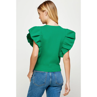 PLEATED SHORT SLEEVE KNIT TOP - EMERALD