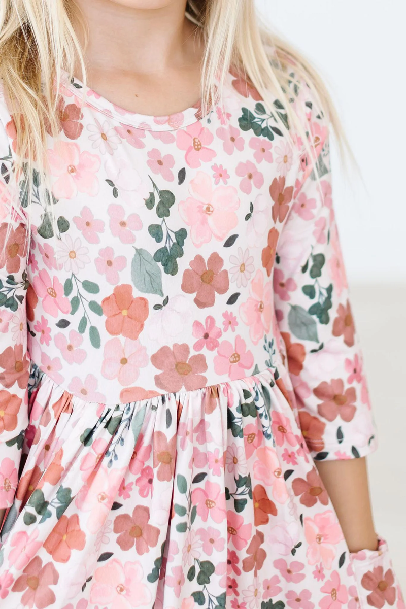 MILA & ROSE: FALL FLORAL 3/4 SLEEVE POCKET TWIRL DRESS