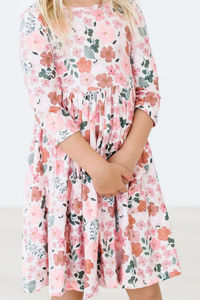 MILA & ROSE: FALL FLORAL 3/4 SLEEVE POCKET TWIRL DRESS