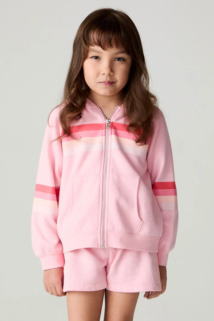 CHASER KIDS: VINTAGE FLEECE STRIPED ZIP UP - CANDY PINK