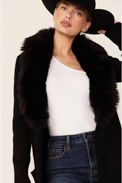 SHOW ME YOUR MUMU: LOMBARDI LONG CARDI BLACK KNIT WITH FAUX FUR