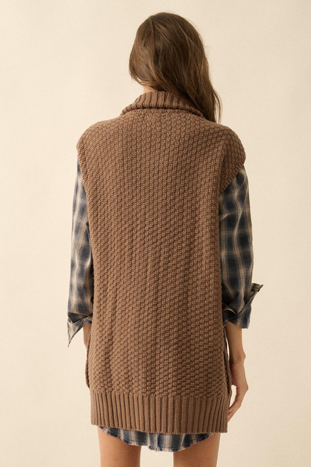 PROMESA: TWIST OF FATE CABLE KNIT OVERSIZE SWEATER VEST - CHOCOLATE