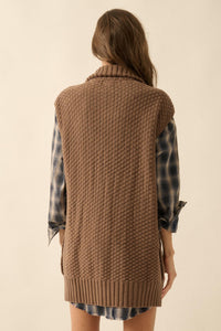 PROMESA: TWIST OF FATE CABLE KNIT OVERSIZE SWEATER VEST - CHOCOLATE