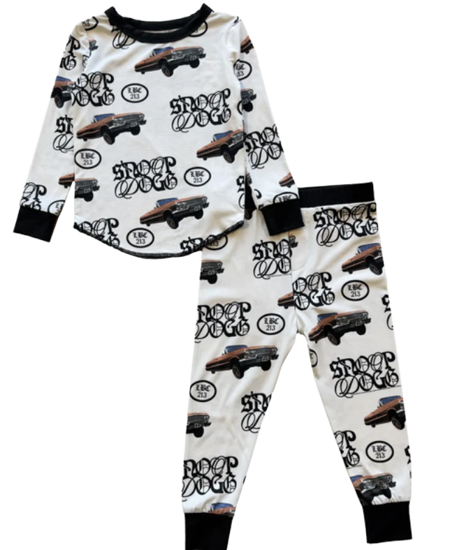 ROWDY SPROUT: SNOOP DOGG CRUISER BAMBOO PJ SET - WHITE/BLACK