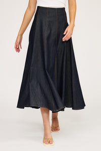 LUCY PARIS: NOVA CIRCLE SKIRT - DARK WASH DENIM