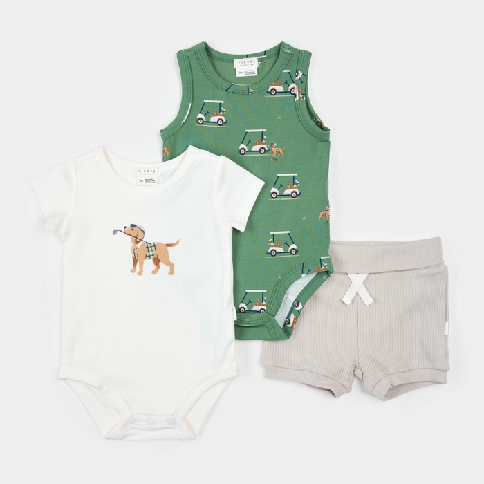 PETIT LEM: GOLF PUPS 3PC BODYSUIT SET