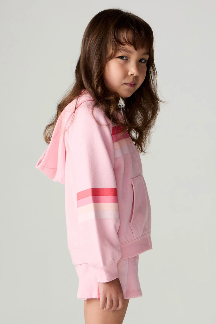 CHASER KIDS: VINTAGE FLEECE STRIPED ZIP UP - CANDY PINK
