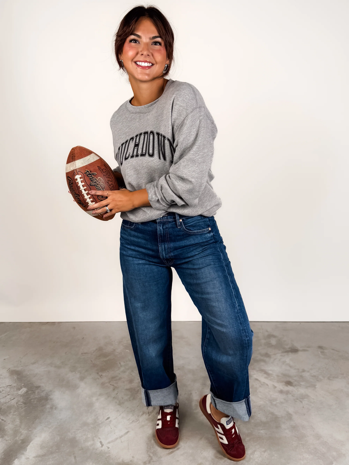 PROJECT SOCIAL T: 'TOUCHDOWN/TAILGATE' REVERSIBLE SWEATSHIRT- HEATHER GREY