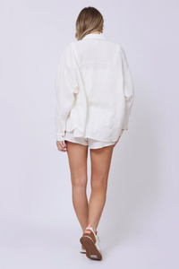 VINTAGE HAVANA: GAUZE BUTTON DOWN TOP - WHITE