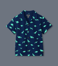 HATLEY: GLOW IN THE DARK DINOS JERSEY BUTTON DOWN - ENSIGN BLUE
