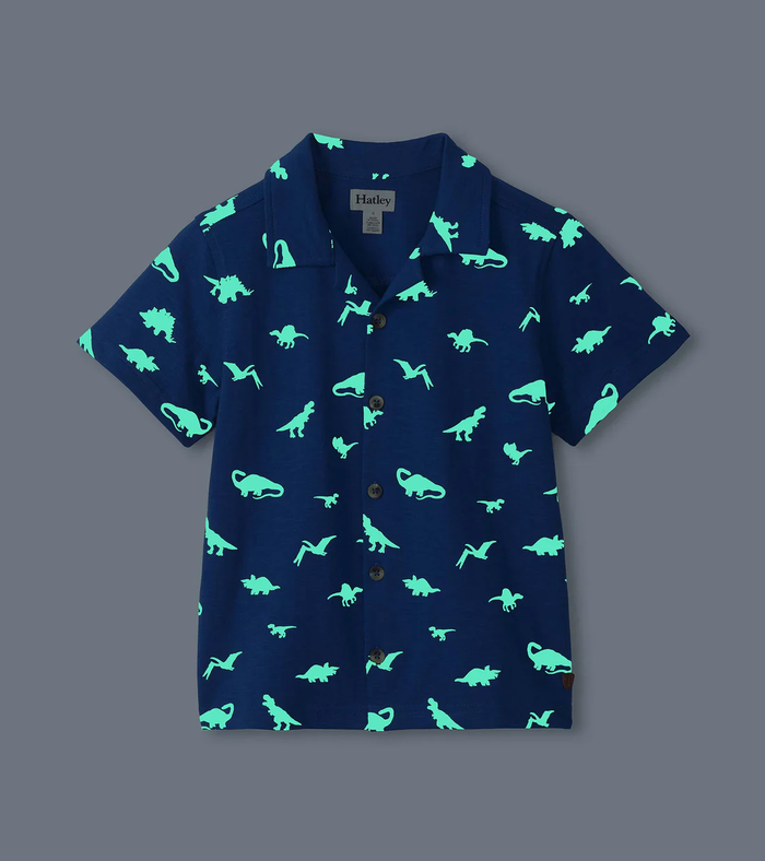 HATLEY: GLOW IN THE DARK DINOS JERSEY BUTTON DOWN - ENSIGN BLUE