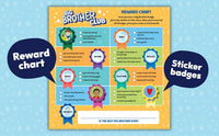 WELCOME TO THE BIG BROTHER CLUB BOARD BOOK, STICKER BADGES, AND A REWARD CHART