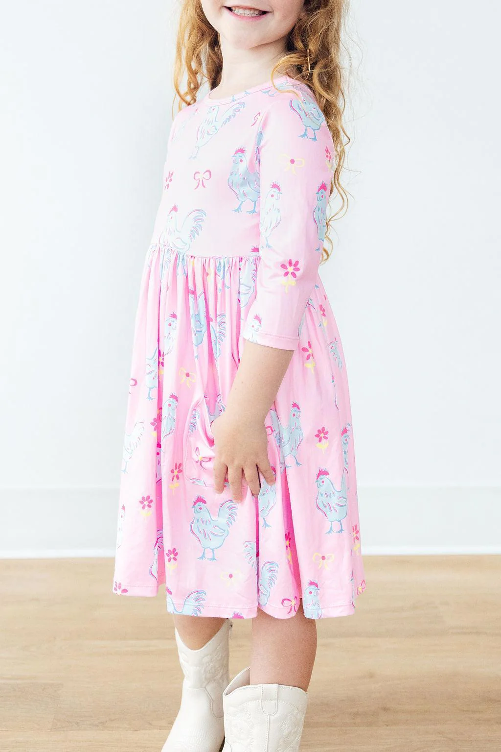 MILA & ROSE: LITTLE MISS CHICKIE 3/4 SLEEVE POCKET TWIRL DRESS