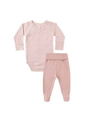 QUINCY MAE: SIDE SNAP BODYSUIT + PANT SET || ROSE MICRO STRIPE