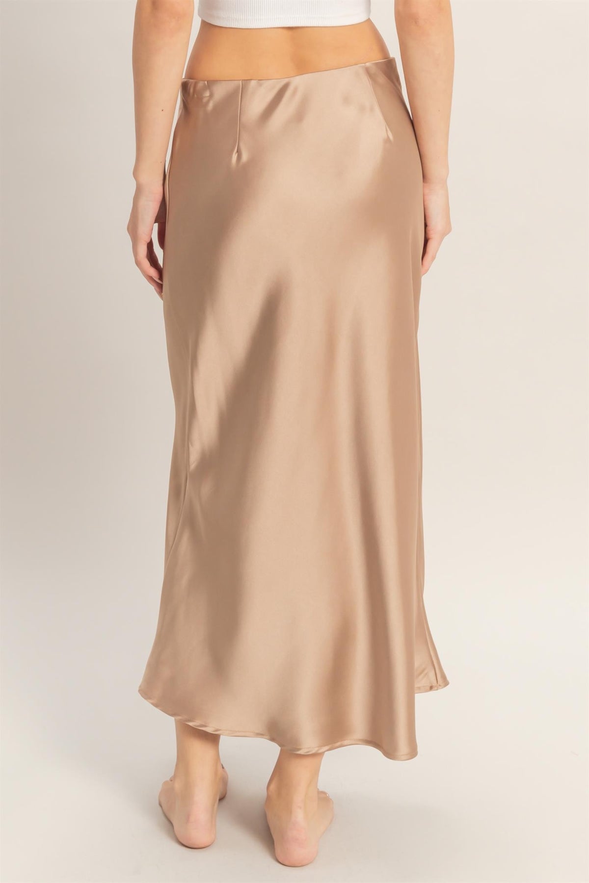 SATIN MIDI SKIRT - DARK TAUPE