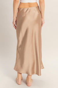 SATIN MIDI SKIRT - DARK TAUPE