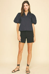 PINCH: BUBBLE SLEEVE BLOUSE TOP - BLACK
