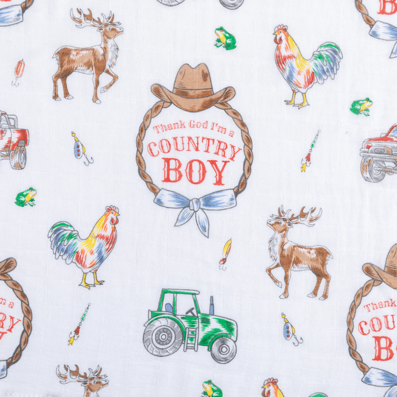 LITTLE HOMETOWN: COUNTRY BOY MUSLIN SWADDLE RECEIVING BLANKET