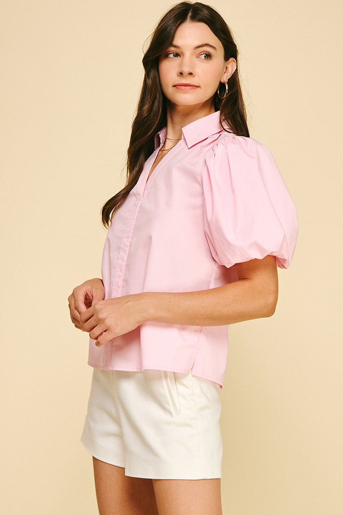 PINCH: BUBBLE SLEEVE BLOUSE TOP - BABY PINK