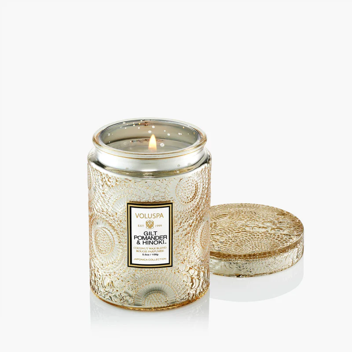 VOLUSPA: GILT POMANDER & HINOKI SMALL JAR CANDLE 5.5oz
