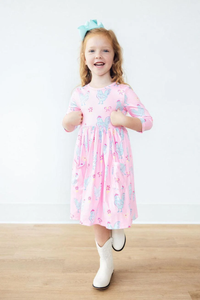MILA & ROSE: LITTLE MISS CHICKIE 3/4 SLEEVE POCKET TWIRL DRESS