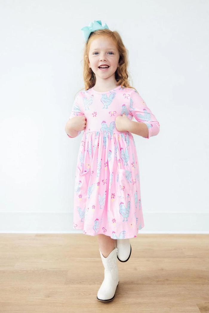 MILA & ROSE: LITTLE MISS CHICKIE 3/4 SLEEVE POCKET TWIRL DRESS