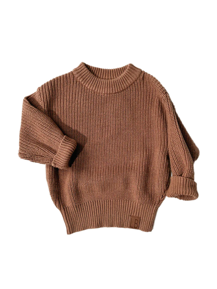 LITTLE BIPSY: CHUNKY KNIT SWEATER - NUTMEG