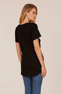 BOBI: BOYFRIEND V-NECK POCKET TEE - BLACK