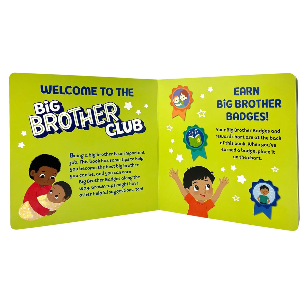 WELCOME TO THE BIG BROTHER CLUB BOARD BOOK, STICKER BADGES, AND A REWARD CHART