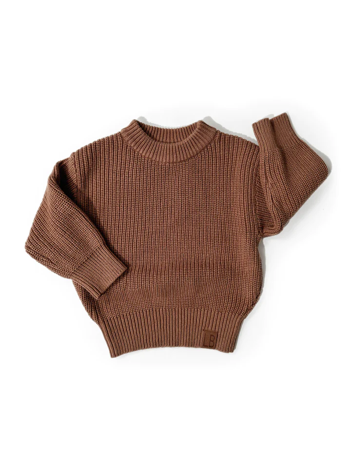 LITTLE BIPSY: CHUNKY KNIT SWEATER - NUTMEG