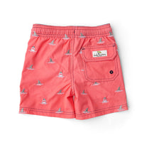 SHADE CRITTERS: SHARK BITE BOYS 4 WAY STRETCH WATER APPEARING EMBROIDERED SWIM TRUNKS