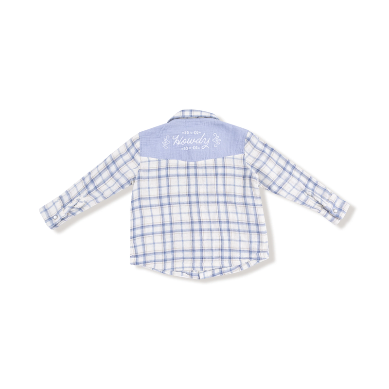 ANGEL DEAR: LONG SLEEVE WESTERN PEARL SNAP SHIRT - BLUE PLAID