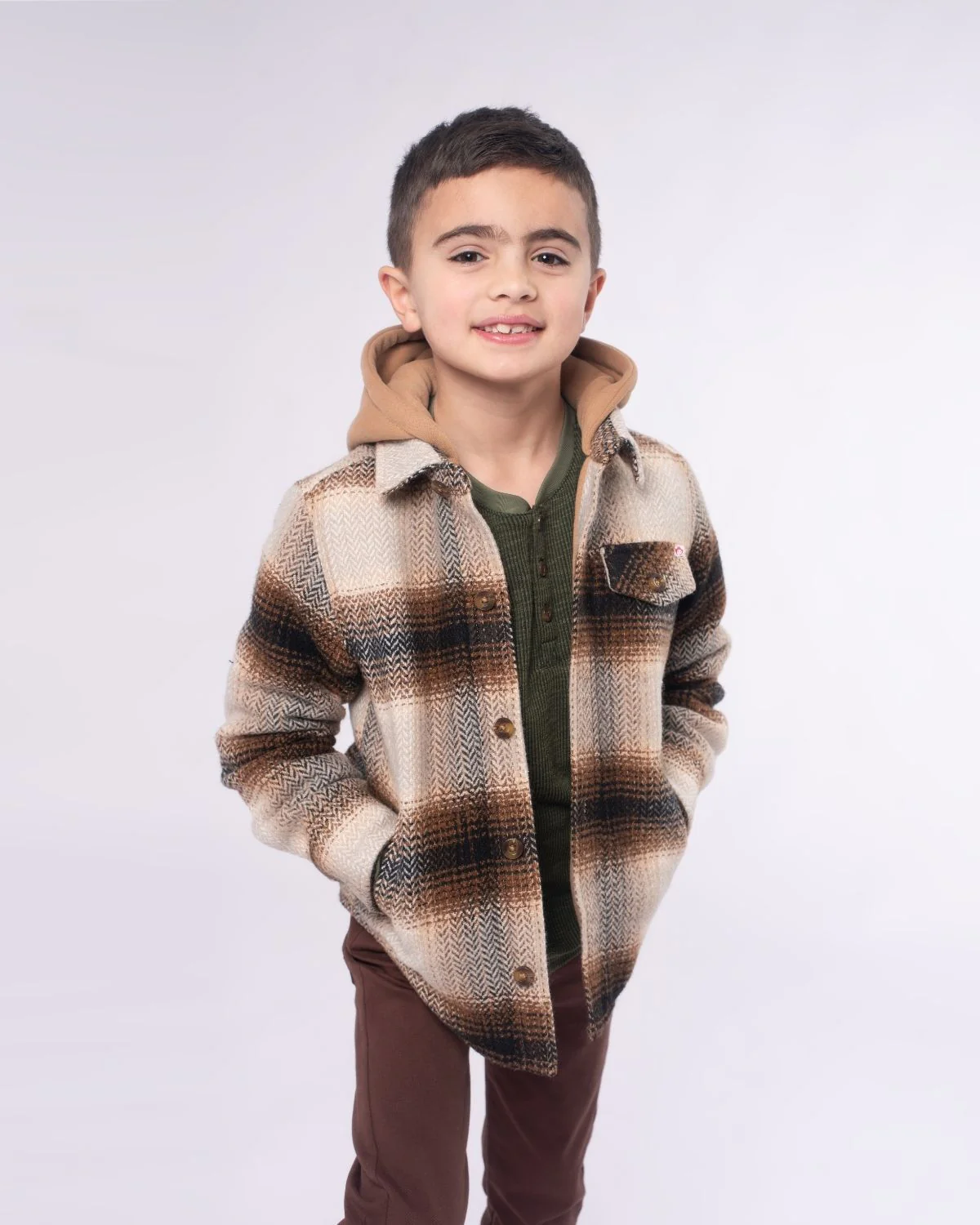 APPAMAN: GLEN FLANNEL HOODIE - LUMBER PLAID