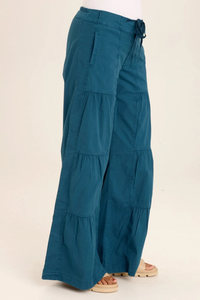 XCVI: TIERED WIDE LEG DRAWSTRING FLARE RUCHED PANT - ABYSS PIGMENT
