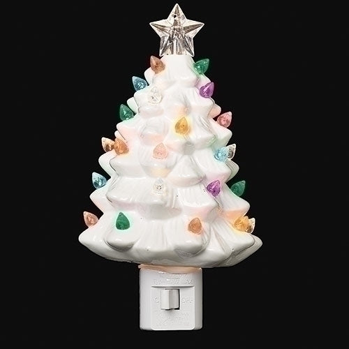 ROMAN: 7"H VINTAGE WHITE TREE NIGHT LIGHT, COLOR BULBS, SWIVEL PLUG