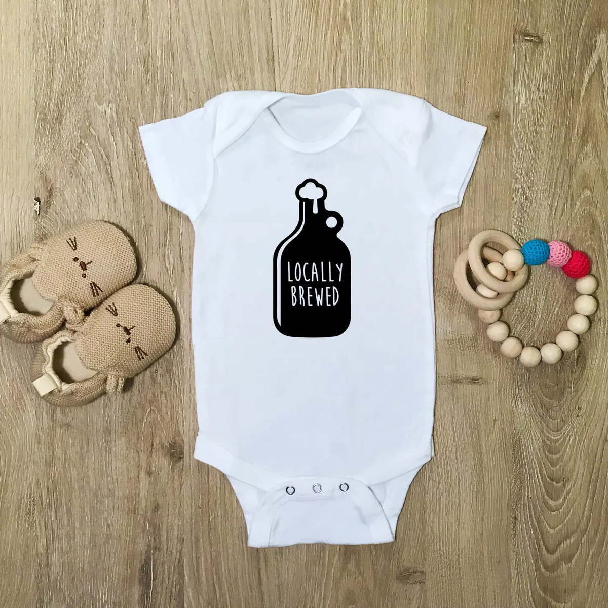 LOCALLY BREWED SHORT SLEEVE BABY BODYSUIT - WHITE