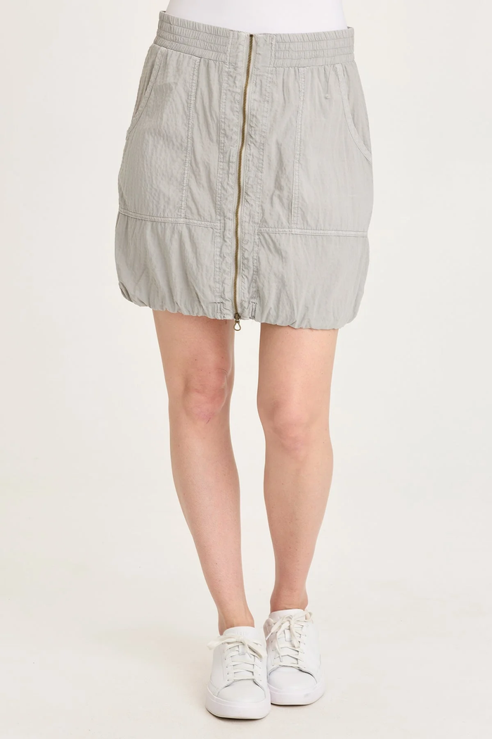 XCVI: CORWYN TEXTURED ZIP-FRONT MINI SKIRT - EARL GREY PIGMENT