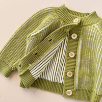 THE BLUEBERRY HILL: COTTON BRIOCHE CARDIGAN - GREEN