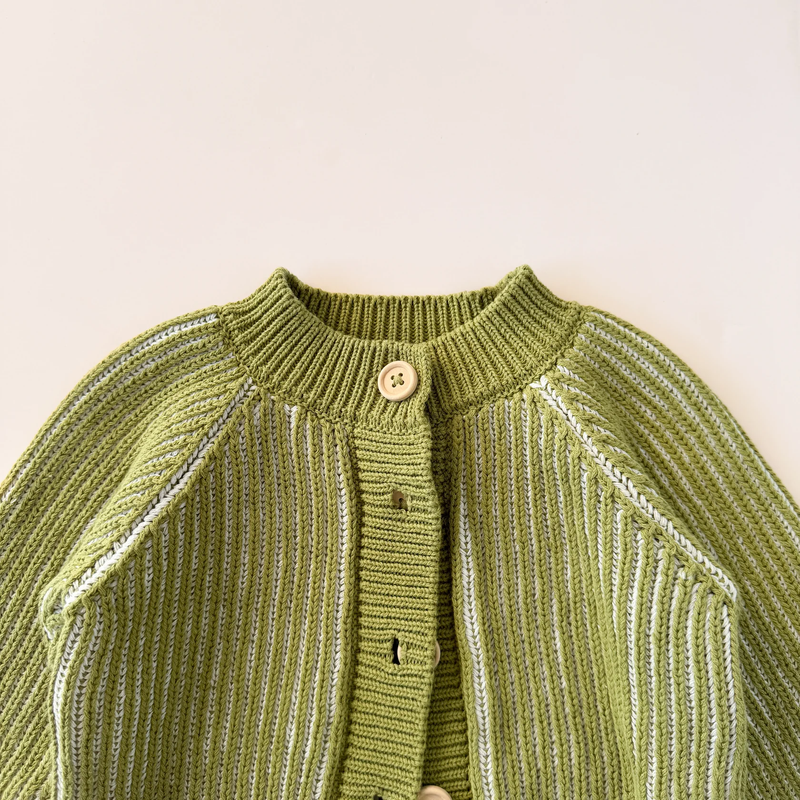 THE BLUEBERRY HILL: COTTON BRIOCHE CARDIGAN - GREEN