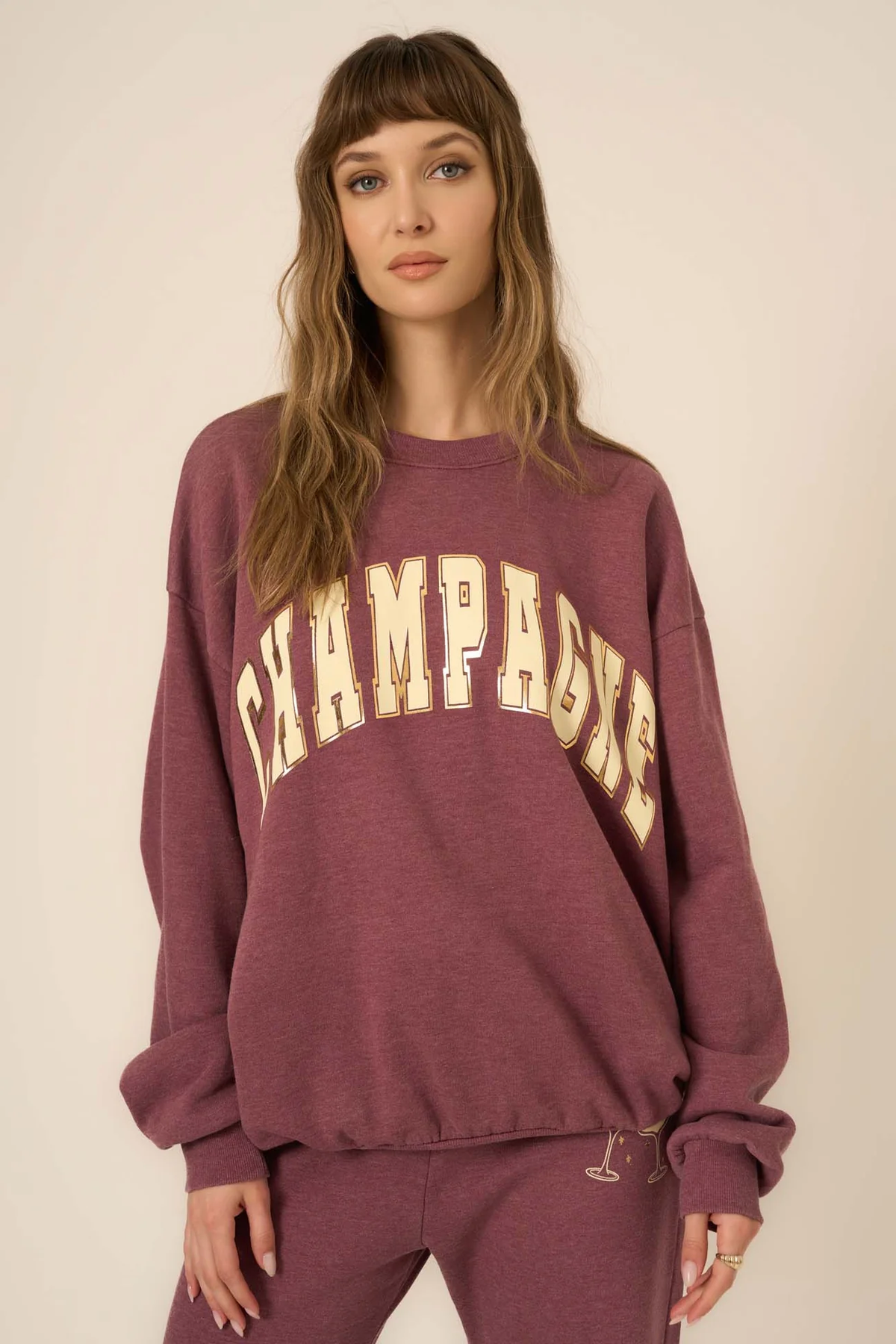 PROJECT SOCIAL T: CHAMPAGNE FOIL SWEATSHIRT - HEATHERED MERRY MERLOT