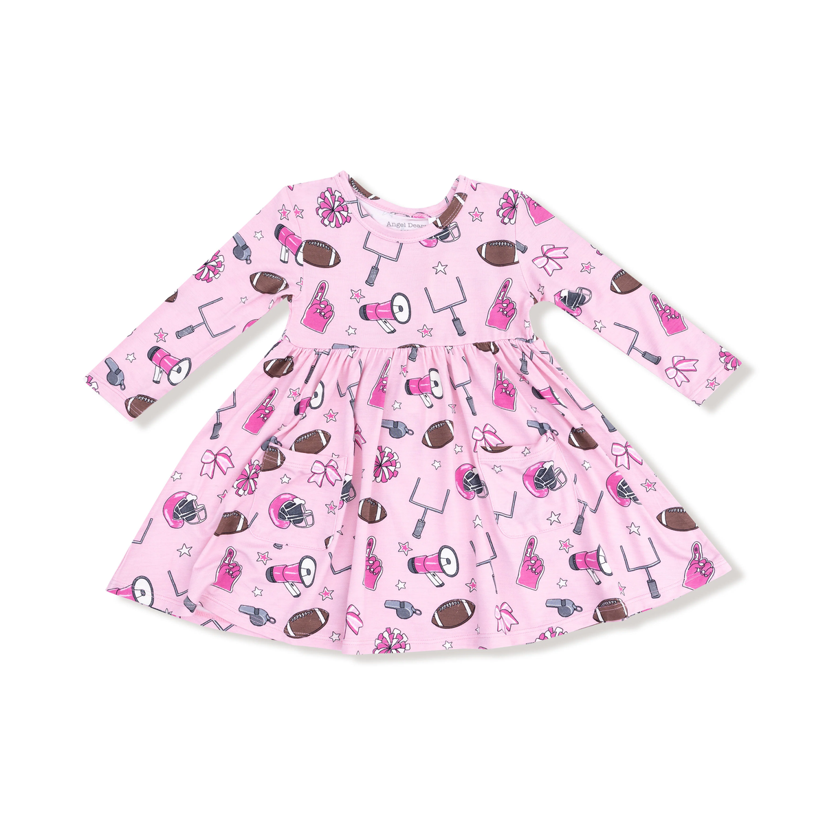 ANGEL DEAR: TWIRLY LONG SLEEVE DRESS - GAME DAY PINK