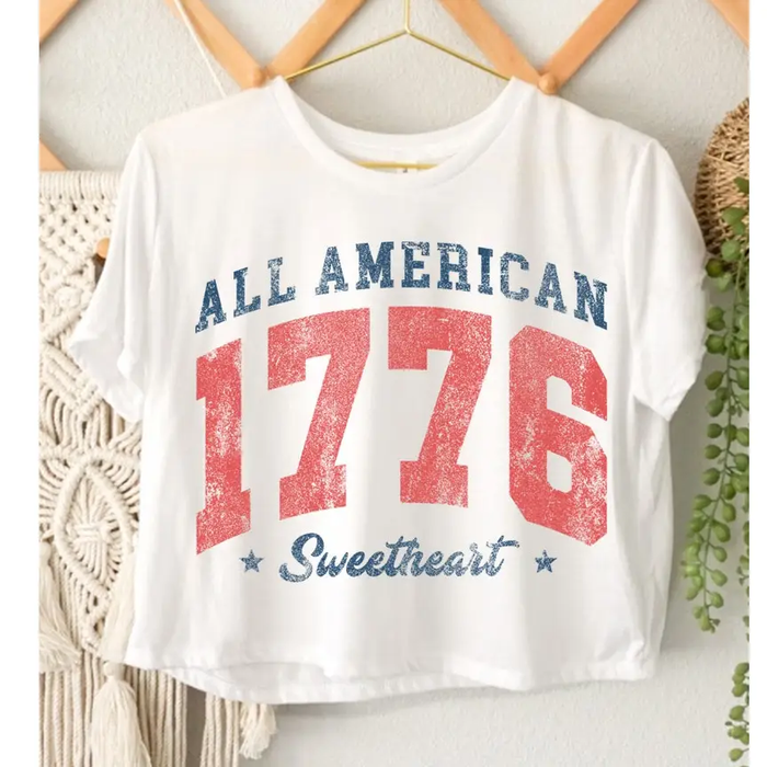 HRTANDLUV: ALL AMERICAN 1776 SWEETHEART GRAPHIC CROP TOP - WHITE