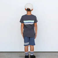 TINY WHALES: BOLT STRIPE TEE - VINTAGE BLACK/SEAFOAM