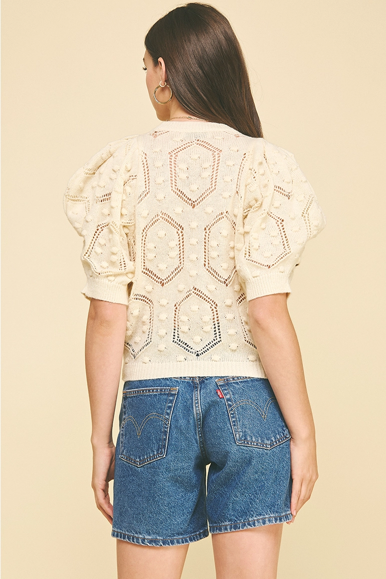 PINCH: PUFFED SLEEVE EMBROIDERED SWEATER - IVORY