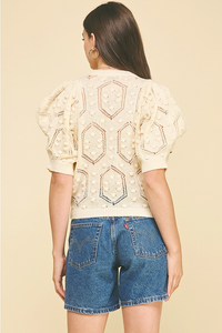 PINCH: PUFFED SLEEVE EMBROIDERED SWEATER - IVORY