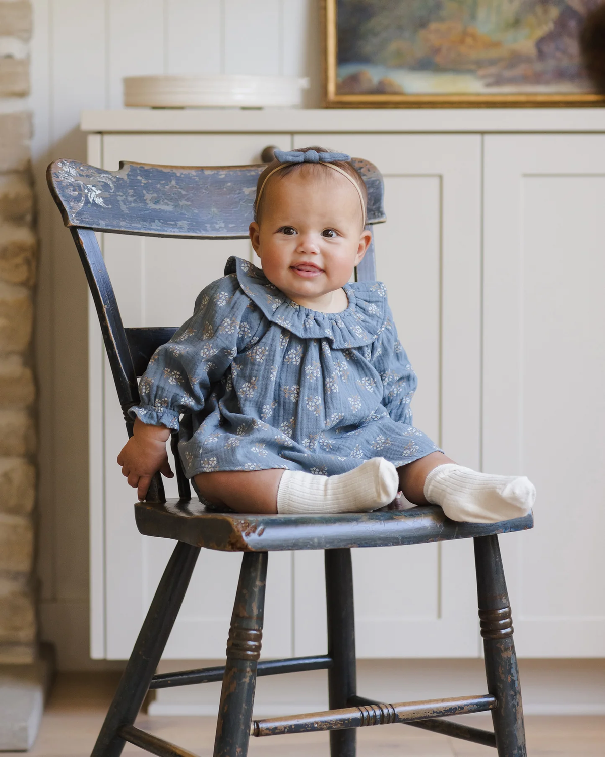 QUINCY MAE: LONG SLEEVE ISLA DRESS & BLOOMER SET || BLUE FLORAL