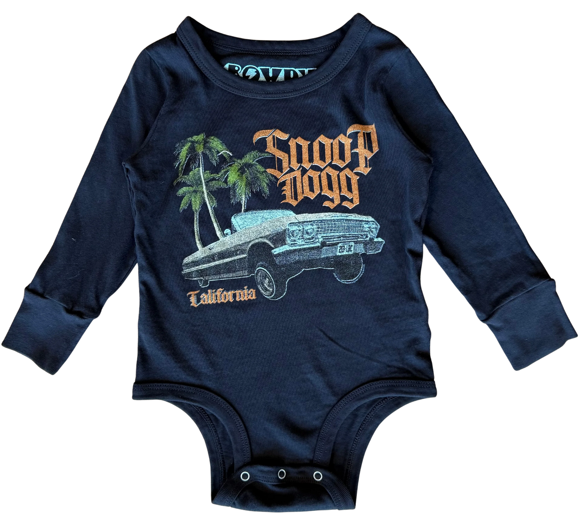 ROWDY SPROUT: SNOOP DOGG - CRUISER LONG SLEEVE ONESIE - BLACK
